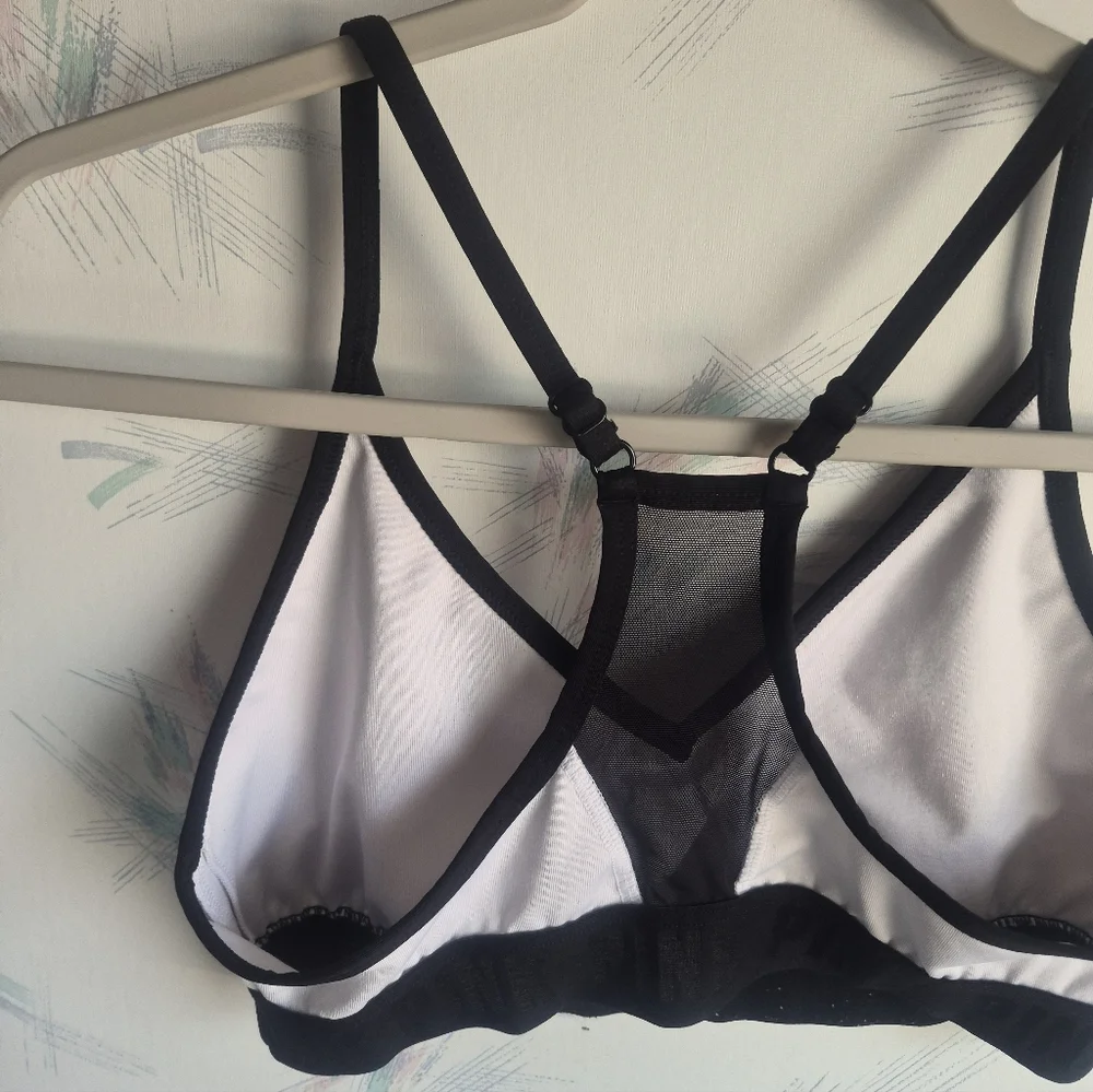 PINK Victoria's Secret White & Black Racerback Sports Bra
